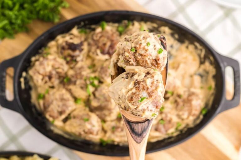 A dish of Copycat Ikea Swedish Meatballs.