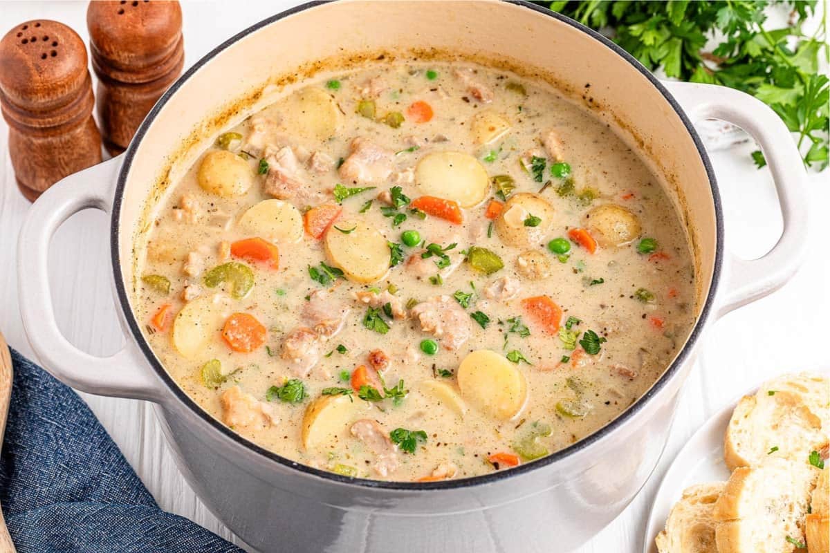 A pot of One Pot Chicken Stew.