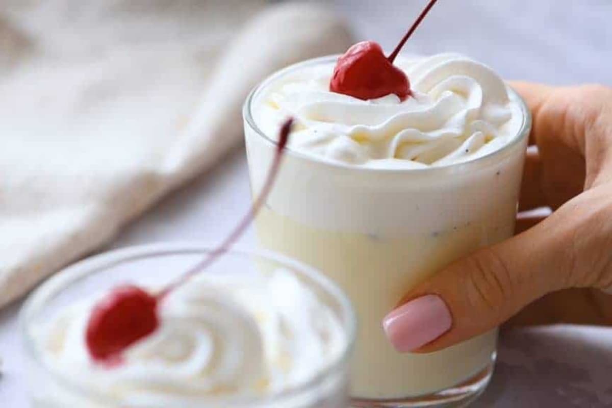 A cup of Warm Vanilla Tres Leches Drink.