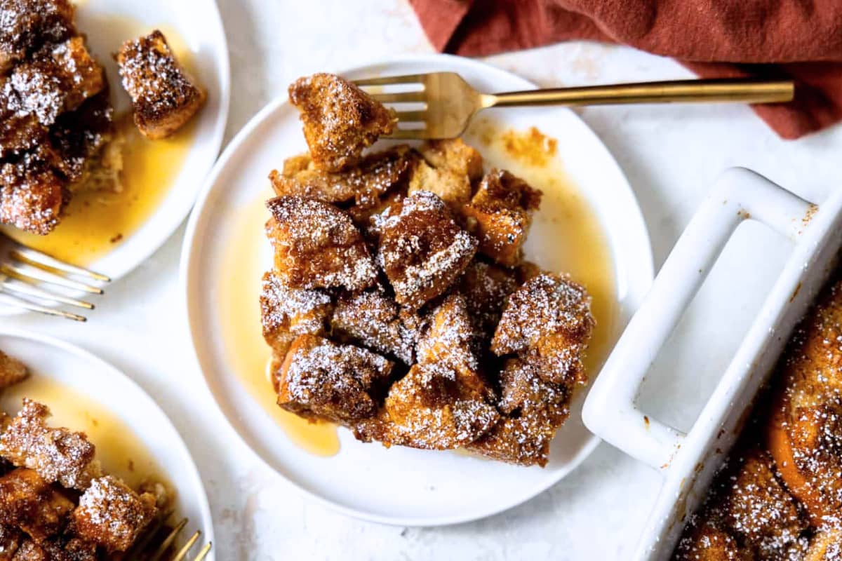 A plate of French Toast Casserole.