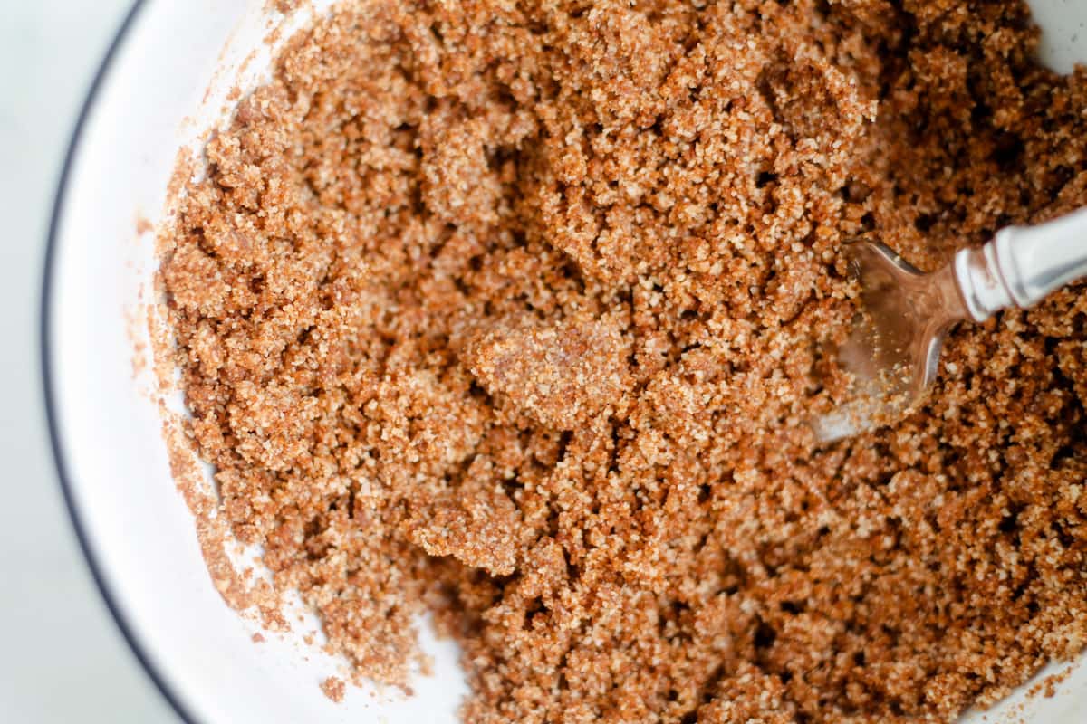 Ingredients being stirred in a bowl.