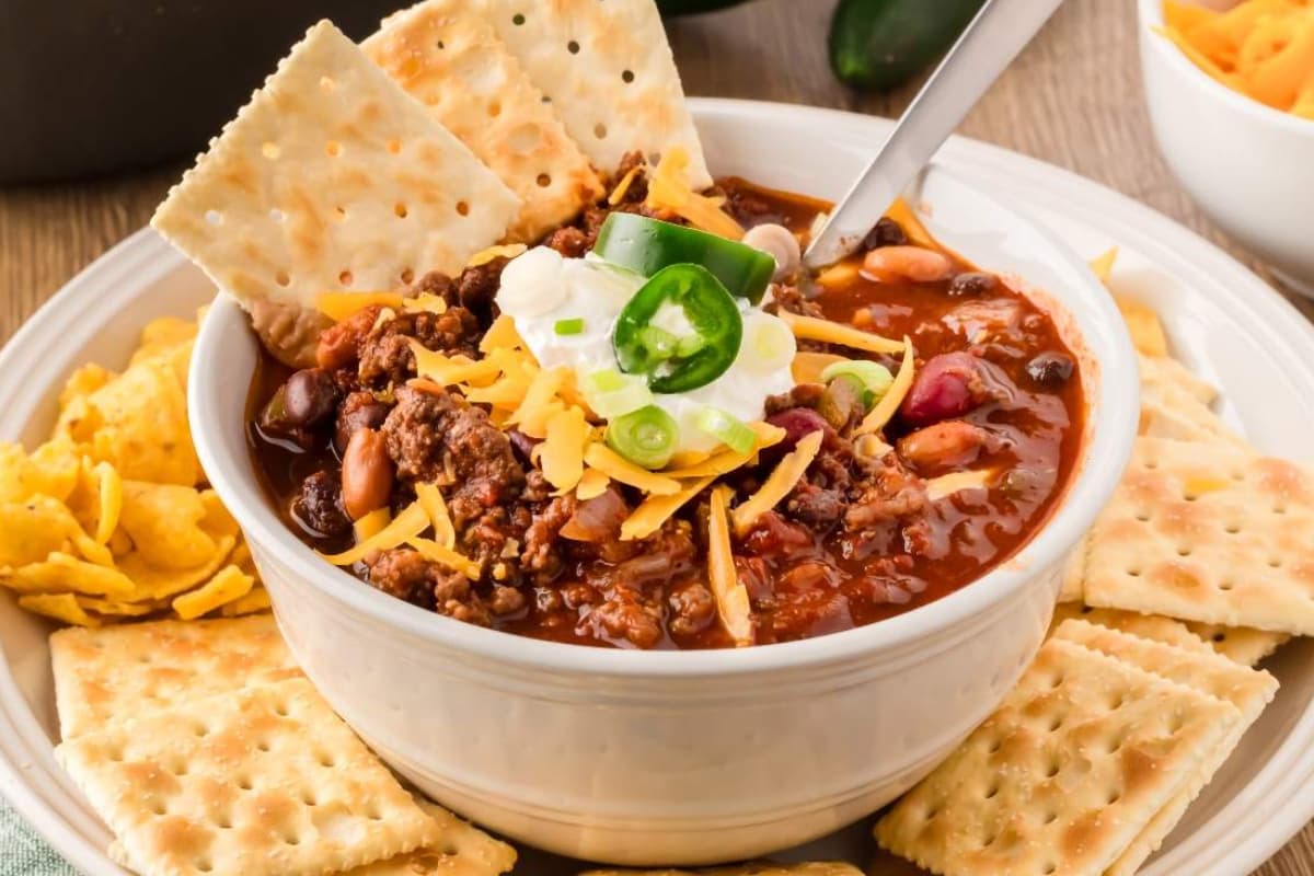 A bowl of Venison Chili.