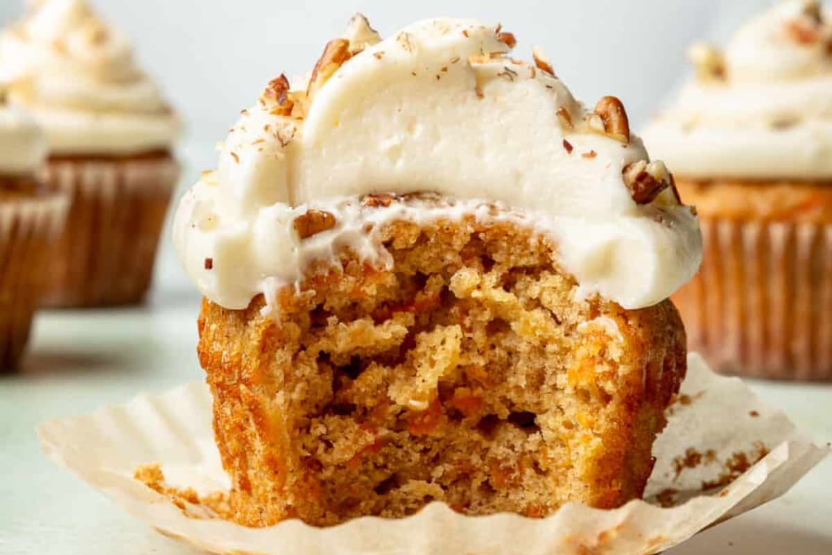 A plate of Carrot Cake Cupcakes.