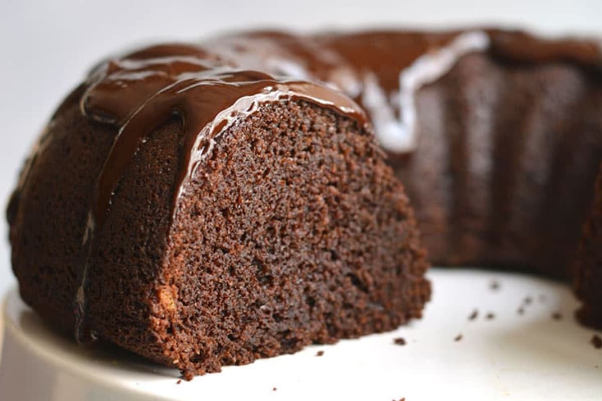 A plate of Chocolate Almond Flour Fudge Cake.