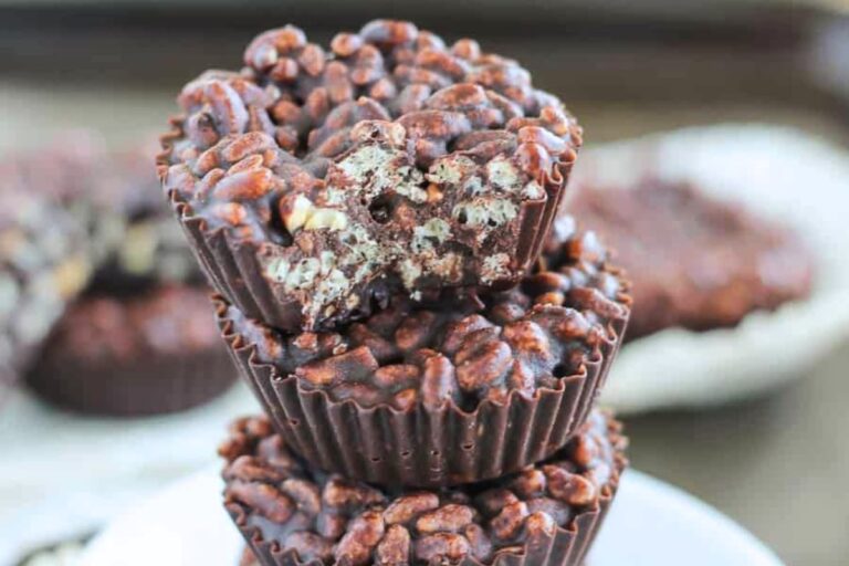 A plate of crispy chocolate peanut butter cups.