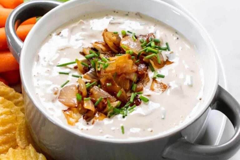 A bowl of Healthy French Onion Dip.