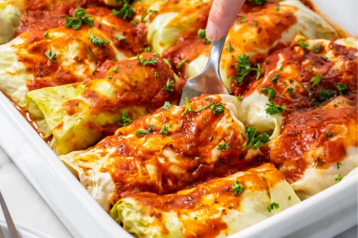 A dish of Healthy Cabbage Rolls.