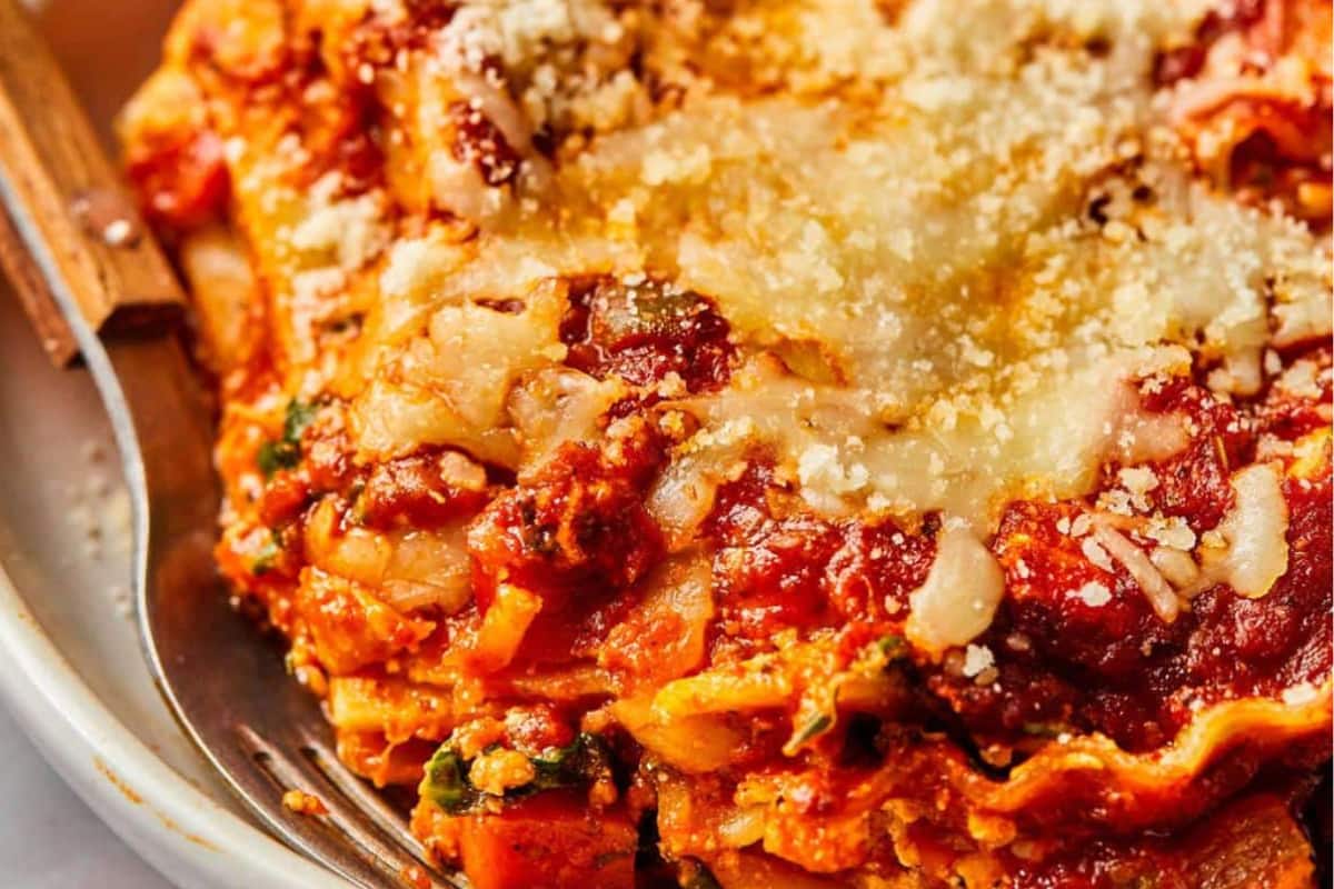 A plate of High Protein Vegetarian Lasagna.