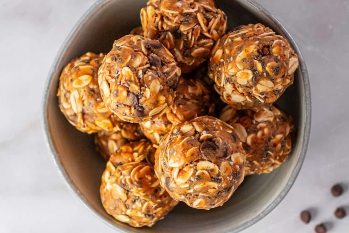 A dish of Honey Almond Chocolate Chip Balls.