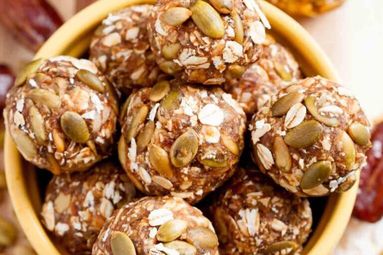 A bowl of Honey Pumpkin Chia Energy Balls.