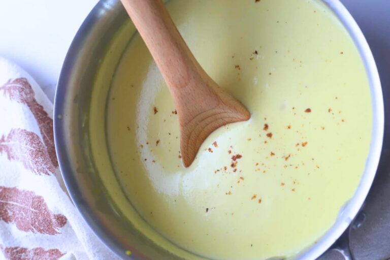 A dish of low carb bechamel sauce.