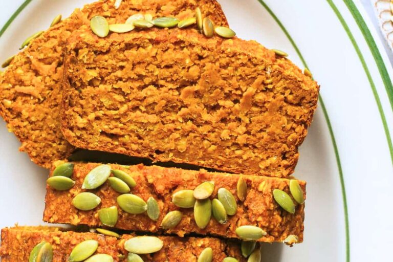 A plate of Healthy Pumpkin Oatmeal Bread.