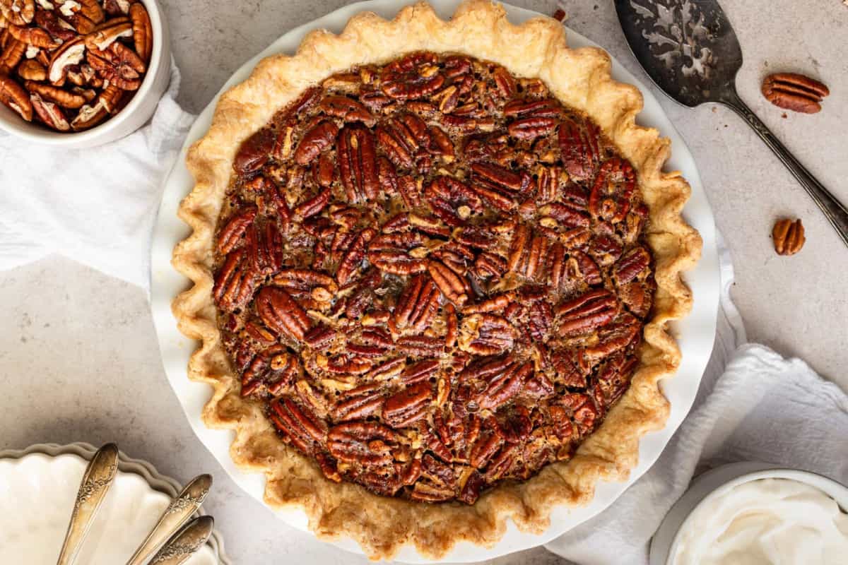 Overhead image of Best Pecan Pie Recipe.