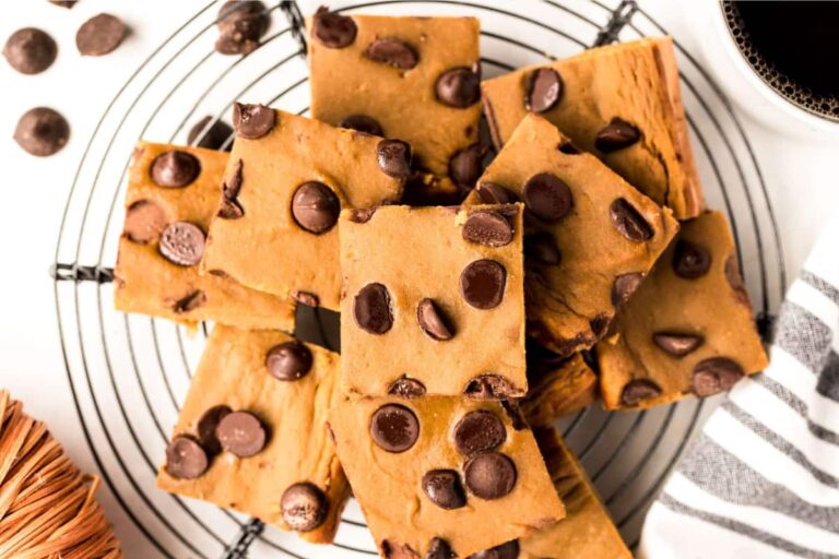 A plate of Chocolate Chip Pumpkin Protein Bars.