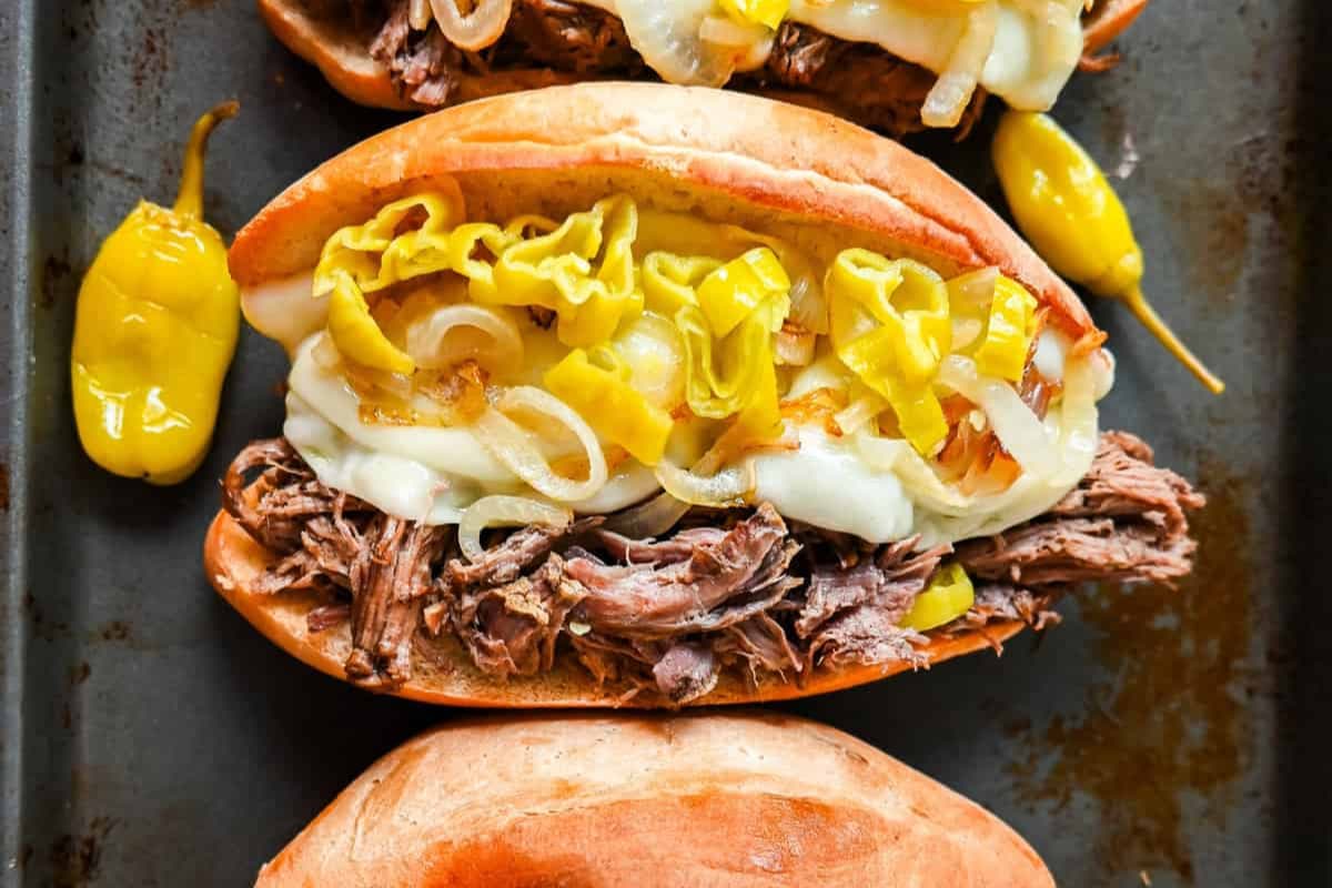A dish of Slow Cooker Italian Beef Sandwiches.