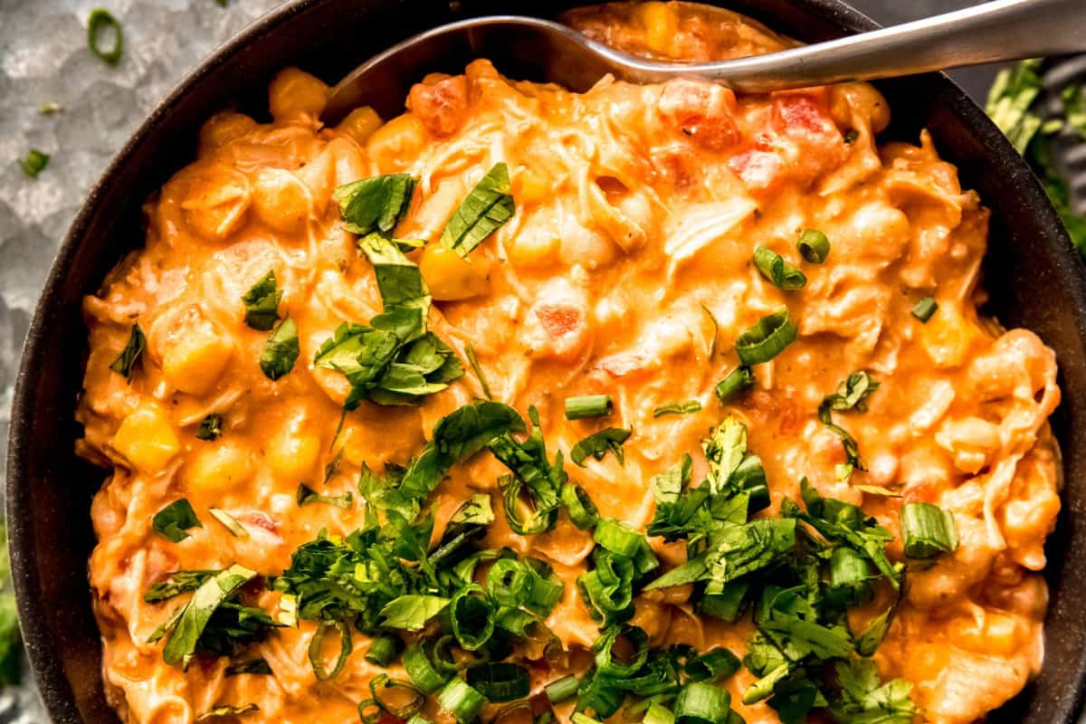 A bowl of slow cooker buffalo chicken chili