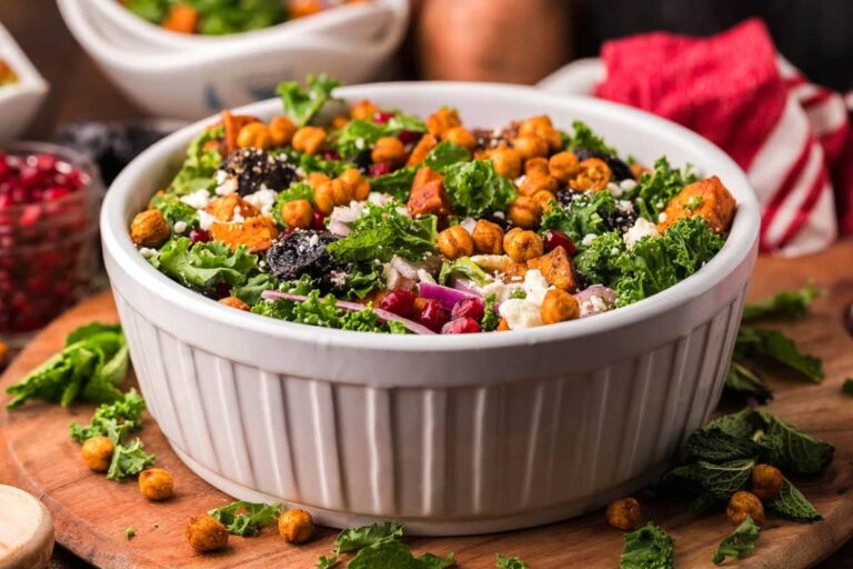 A bowl of Sweet Potato Kale Salad.