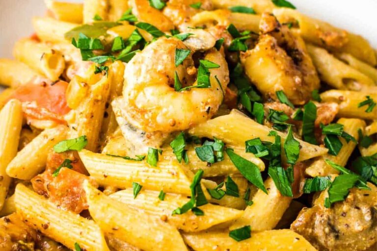 A dish of Cajun Shrimp Pasta (Lightened-Up!).