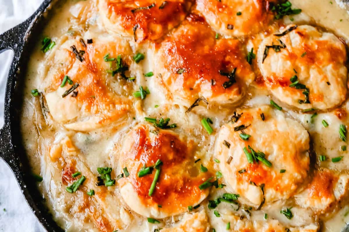 A dish of Skillet Chicken Pot Pie.