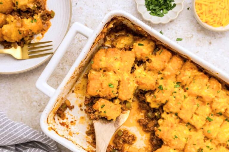 A dish of Sloppy Joe Casserole.