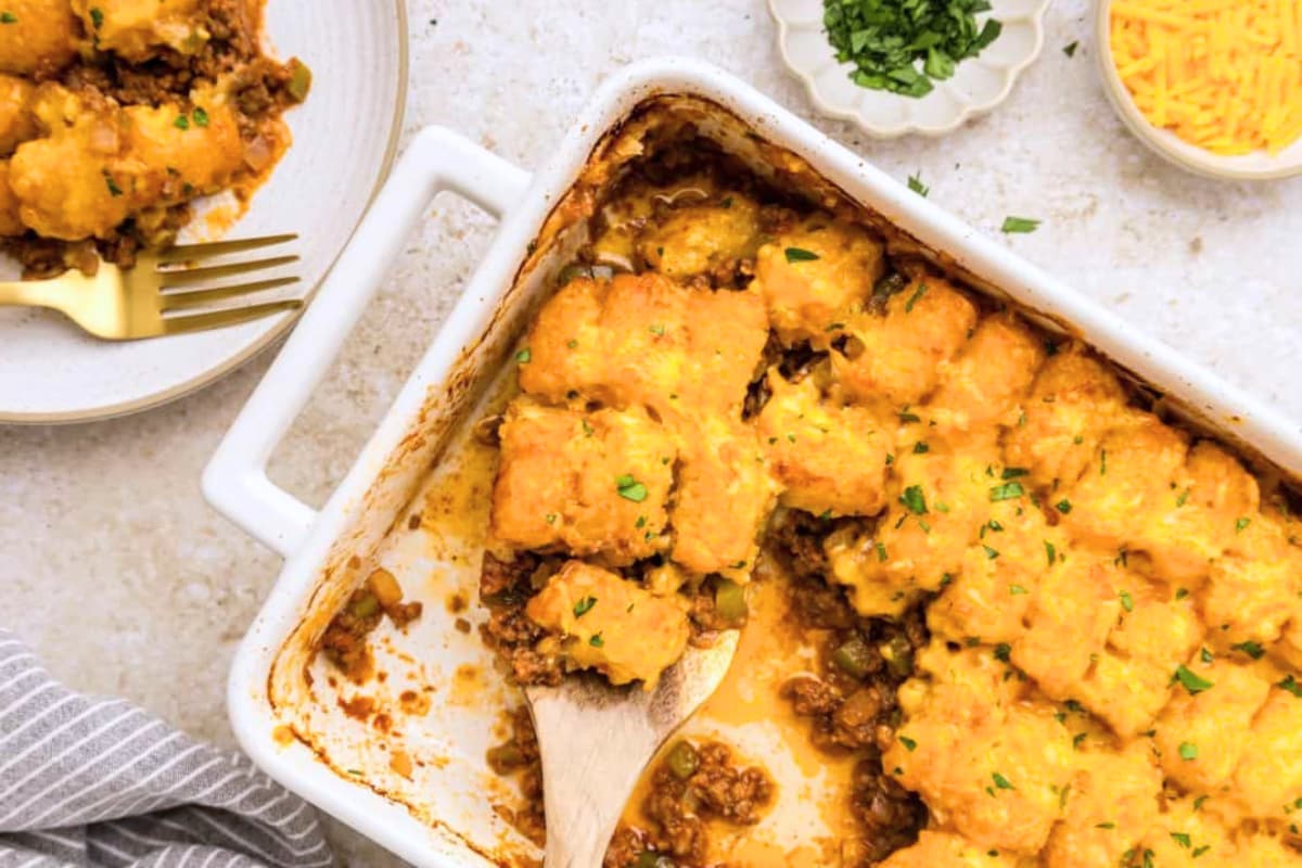 A dish of Sloppy Joe Casserole.
