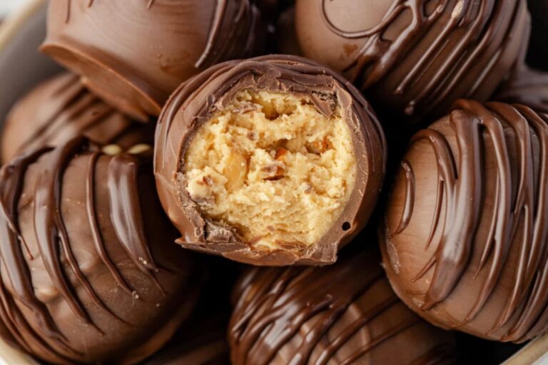 A dish of 5-Ingredient Peanut Butter Balls.