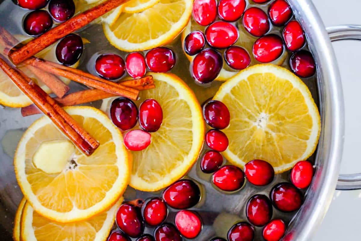 Overhead image of a Christmas Simmer Pot.
