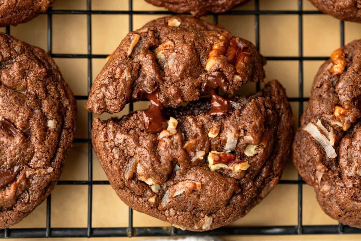 A tray of German Chocolate Cookies.