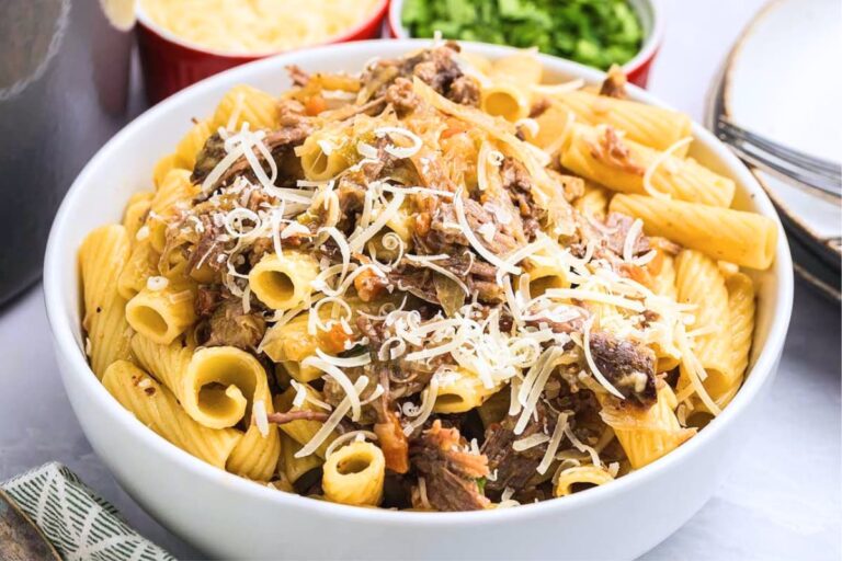 A bowl of Pasta alla Genovese.