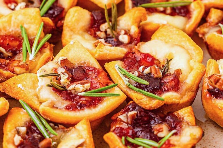 A plate of Brie Cranberry Bites Appetizer.