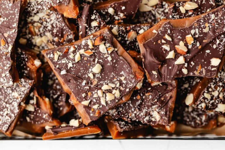 A plate of Homemade Toffee Recipe.