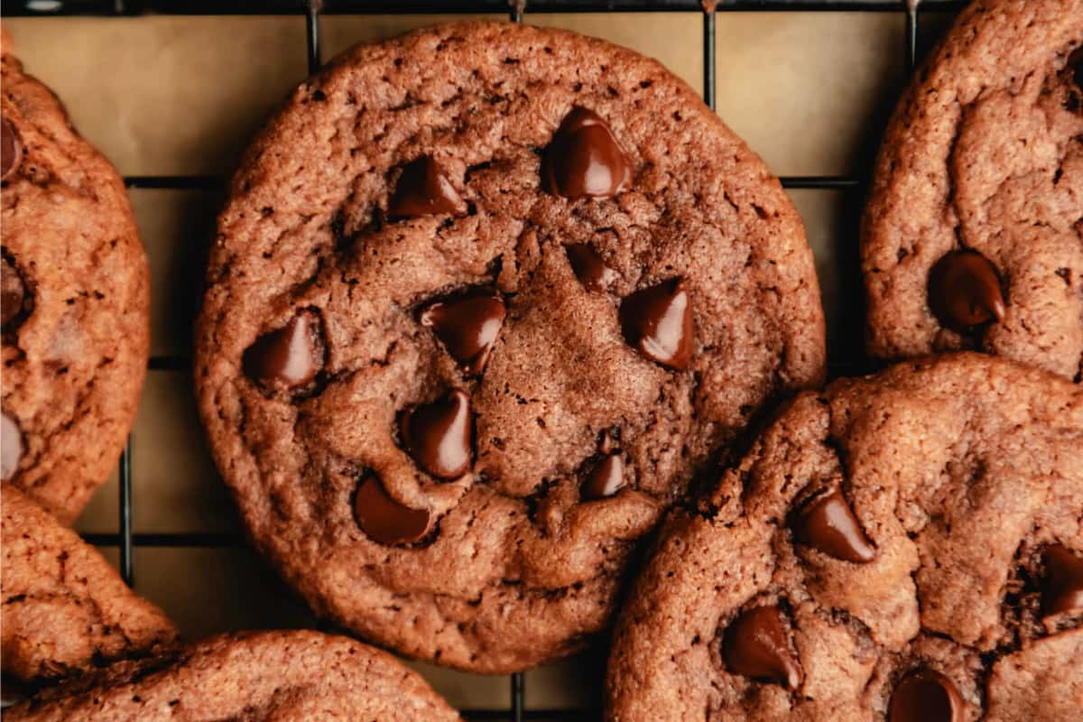 A plate of Chocolate Chocolate Chip Pudding Cookies.