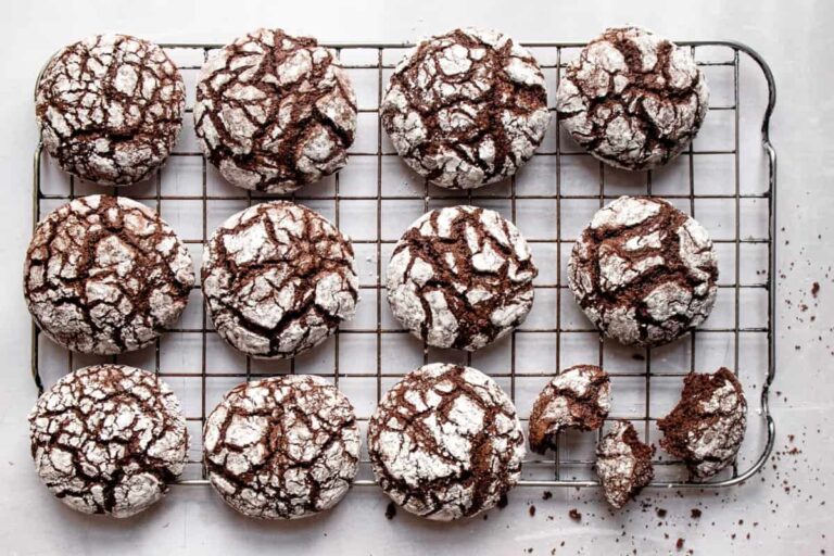A tray of Chocolate Crinkle Cookies.