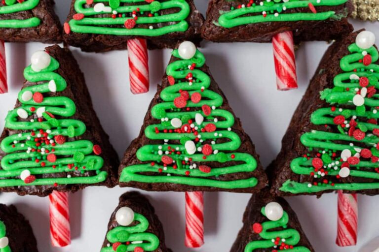 A plate of Christmas Tree Brownies.