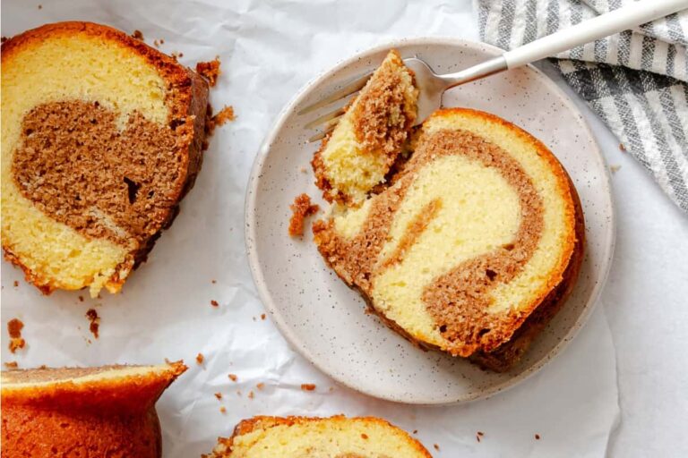 A plate of Cinnamon Swirl Bundt Cake.