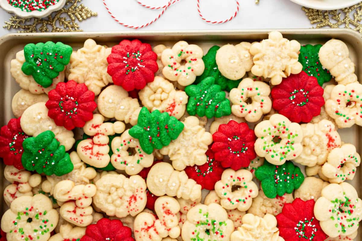 A tray of Classic Spritz Cookie Recipe.