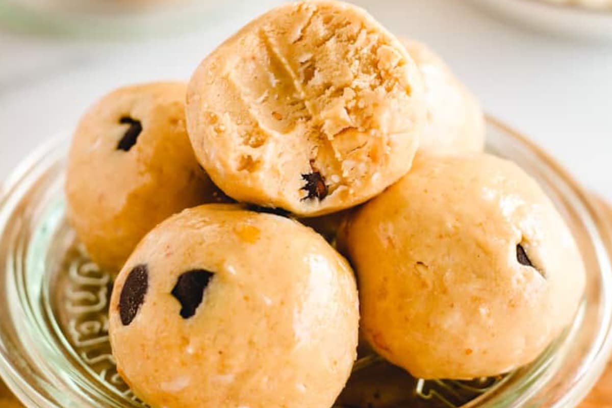A plate of Chocolate Chip Coconut Cookie Balls.