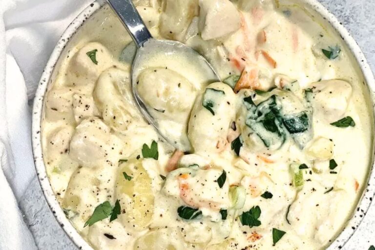 A bowl of Olive Garden Chicken Gnocchi Soup.