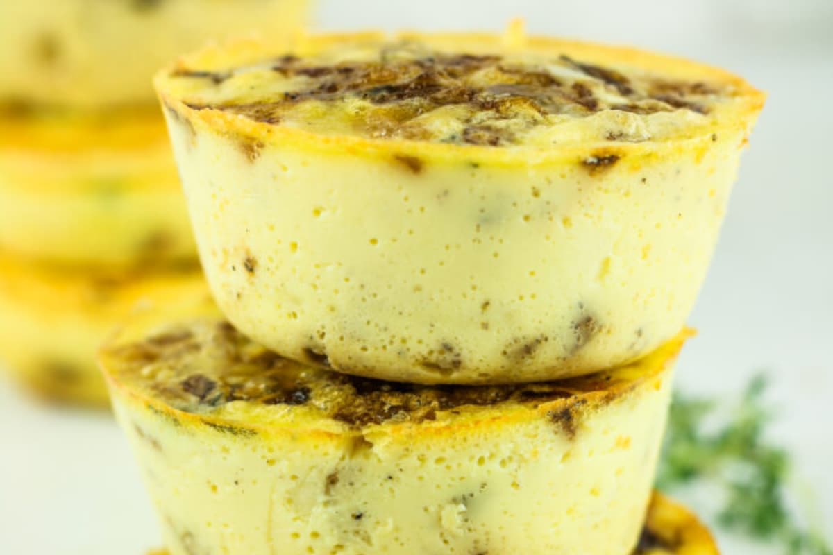 A plate of French Onion Cottage Cheese Egg Bites.