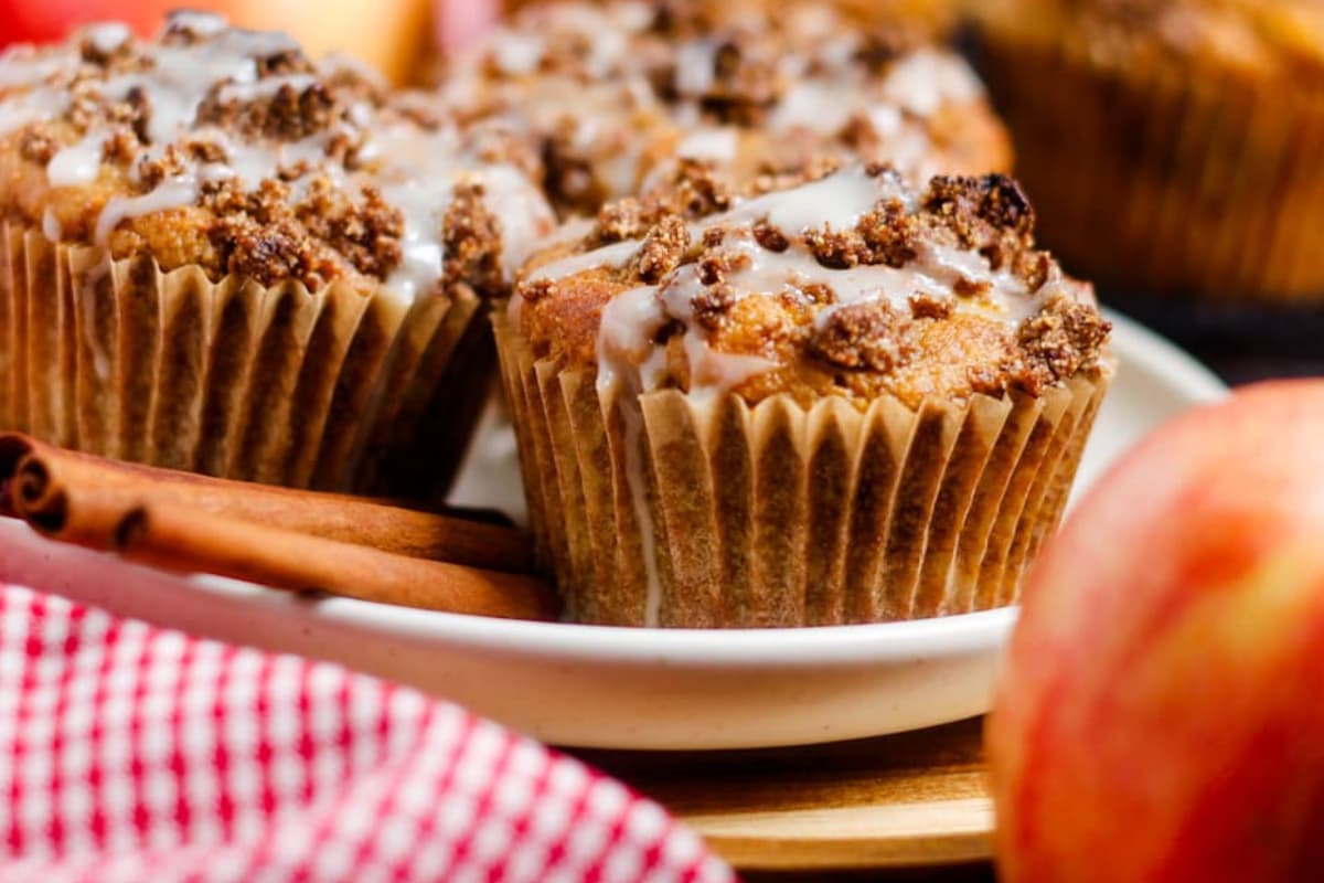 A plate of Almond Flour Apple Cinnamon Muffins.