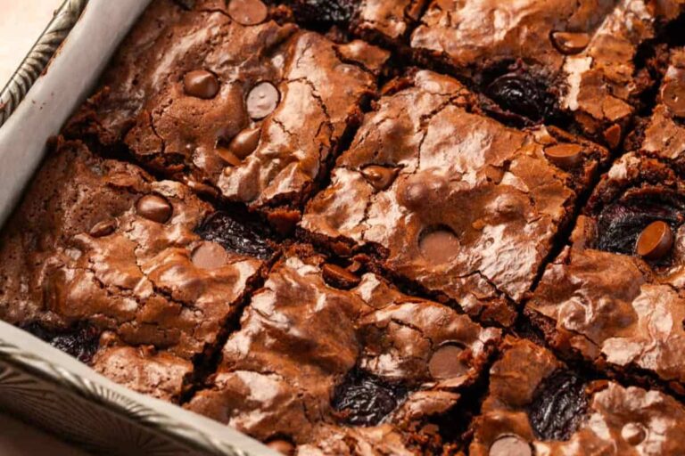 A pan of Fudgy Cherry Chocolate Brownies.
