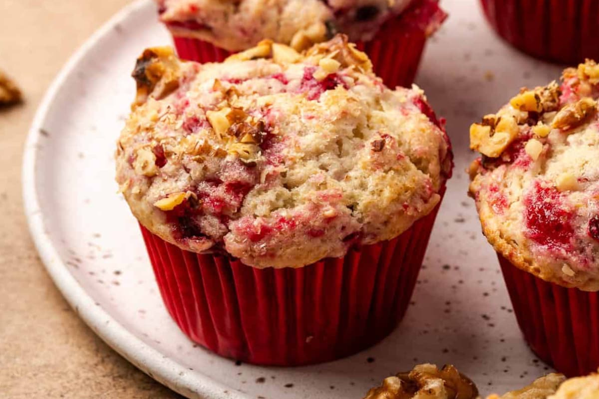A plate of Cranberry Sauce Muffins.