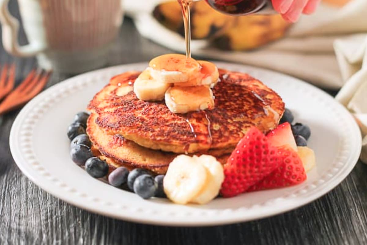 A plate of Dairy-Free Coconut Flour Pancakes.