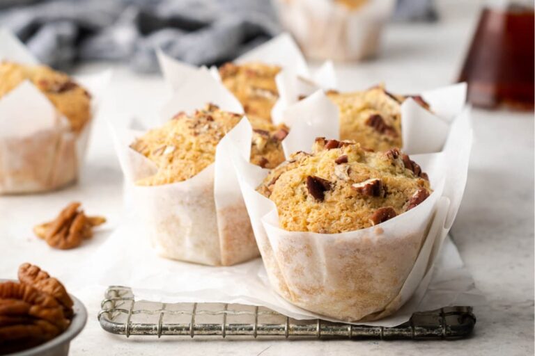 A plate of Gluten Free Maple Pecan Muffins.
