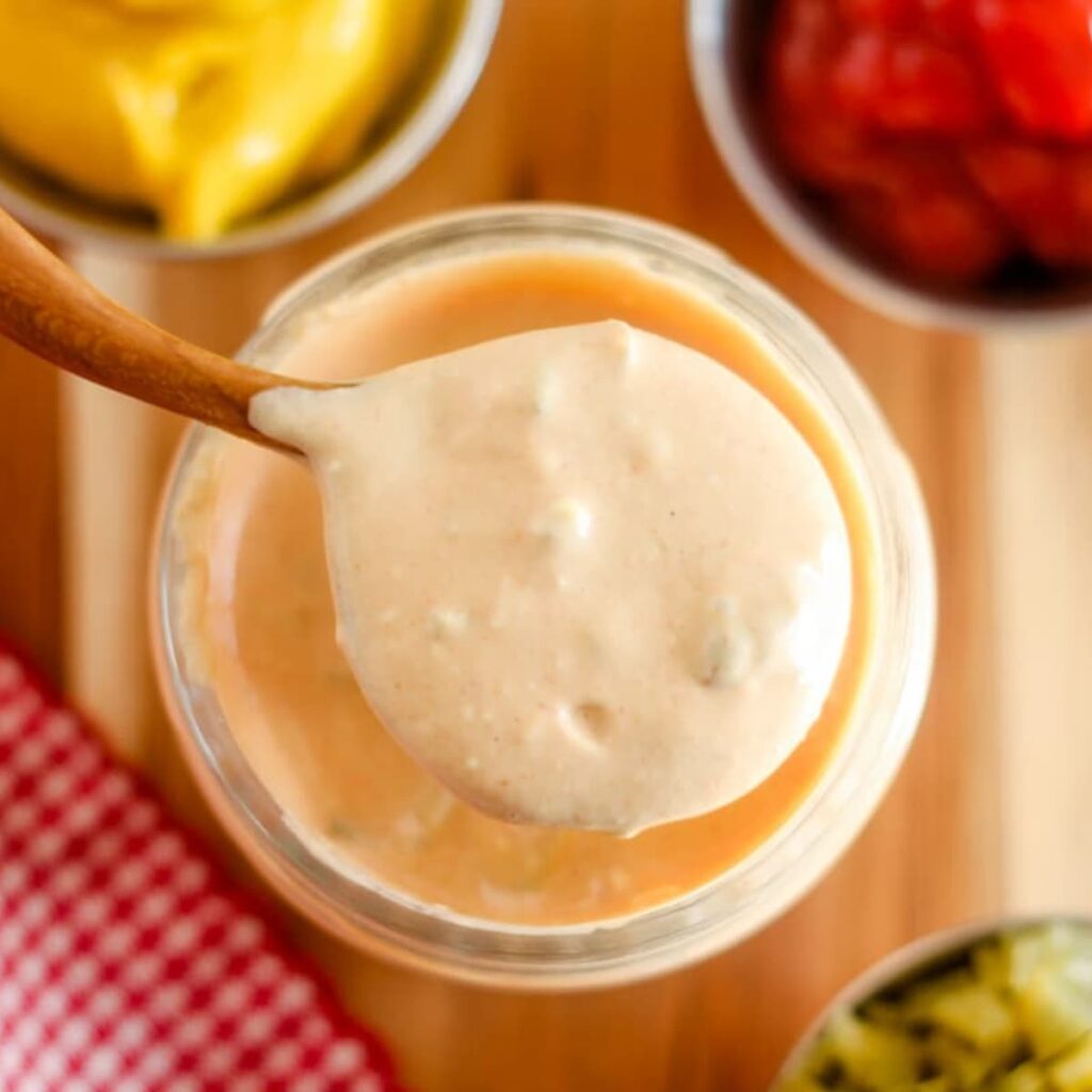 A jar of healthy burger sauce.