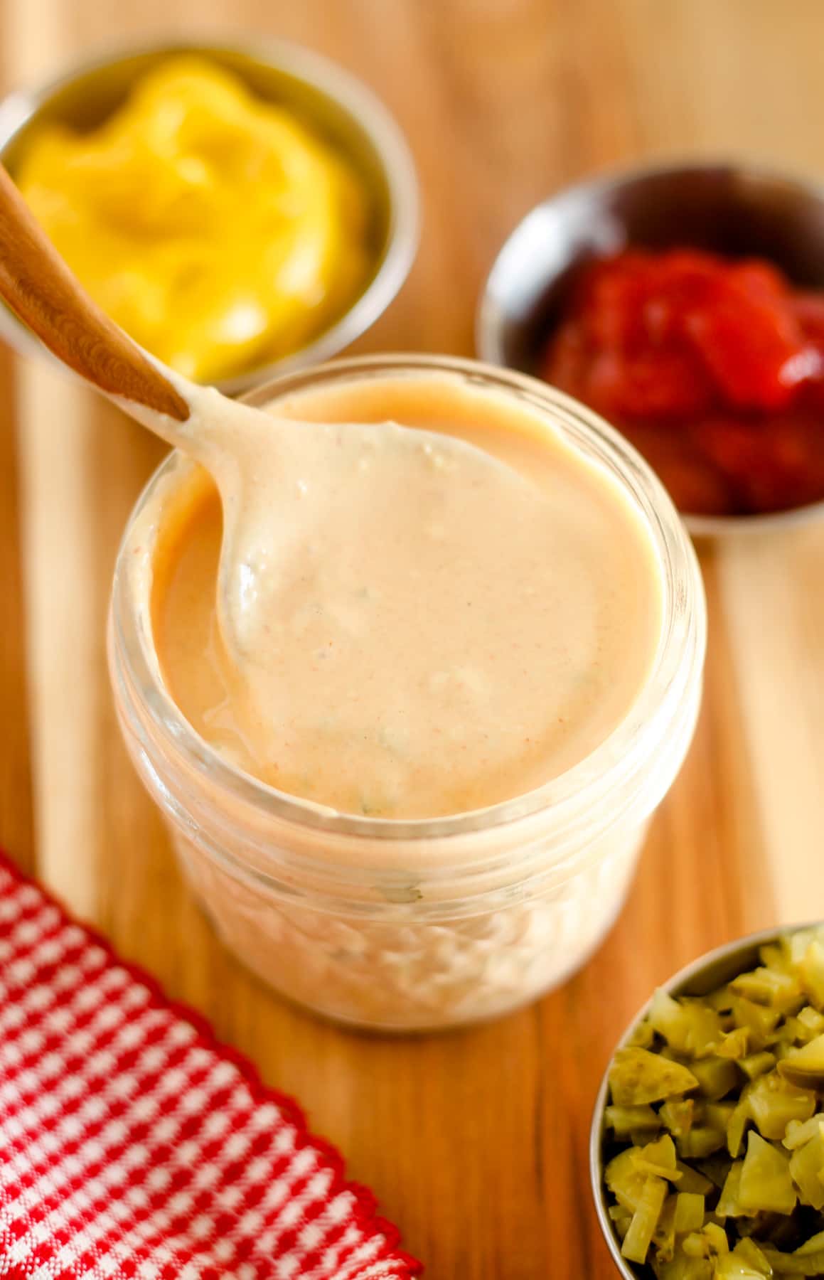 A jar of healthy burger sauce.
