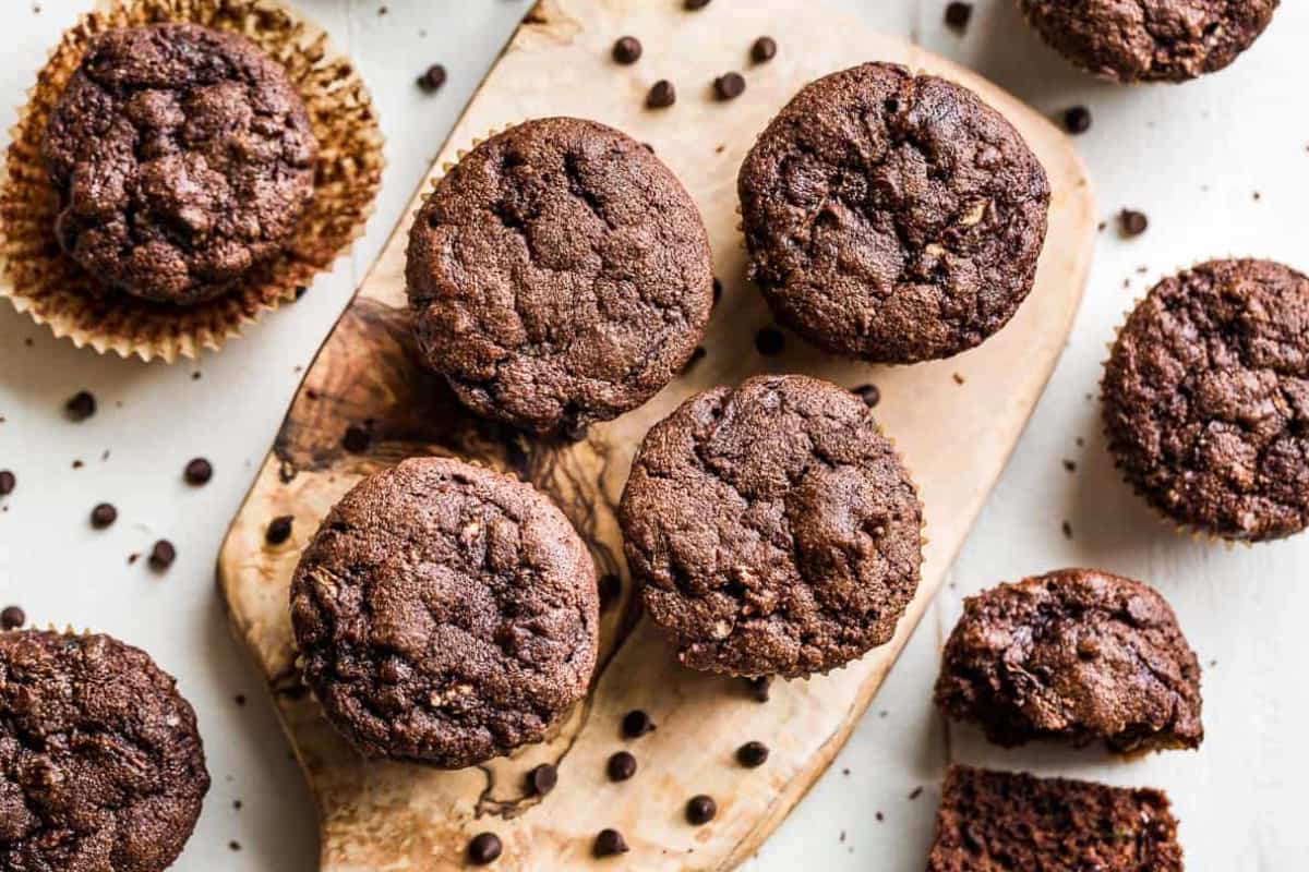 A plate of Healthy Chocolate Zucchini Muffins.
