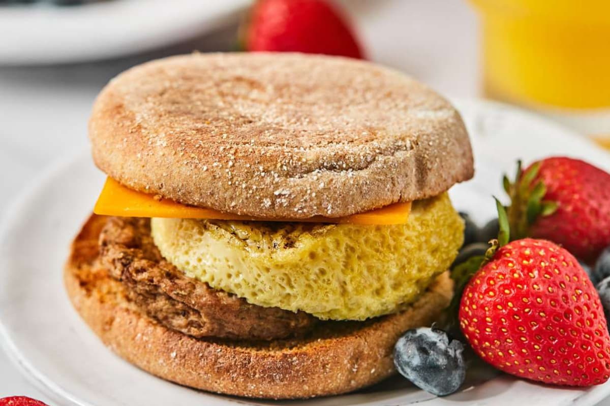 A plate of High Protein Breakfast Sandwich.
