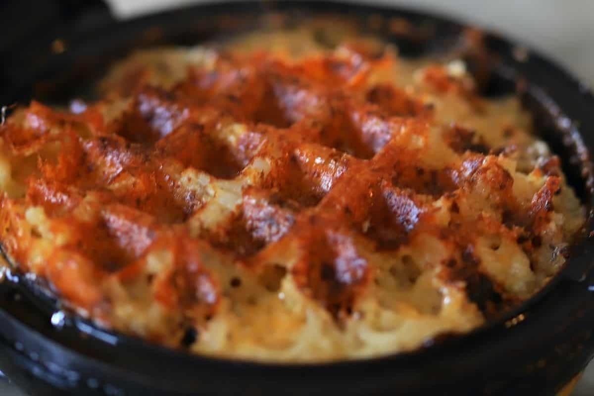 A dish of Cheesy Cauliflower Hash Brown Waffles.