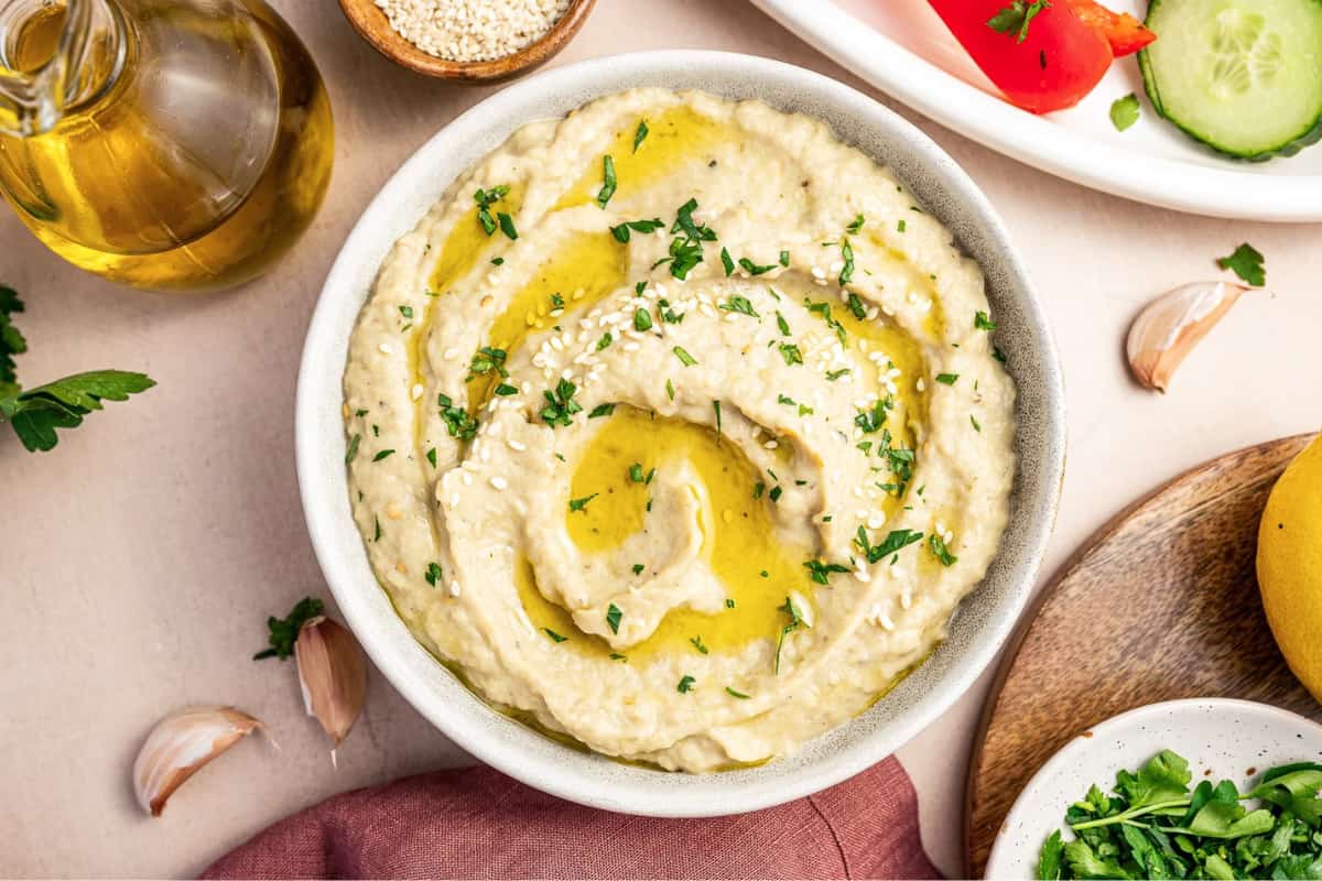 A bowl of Baba Ganoush.